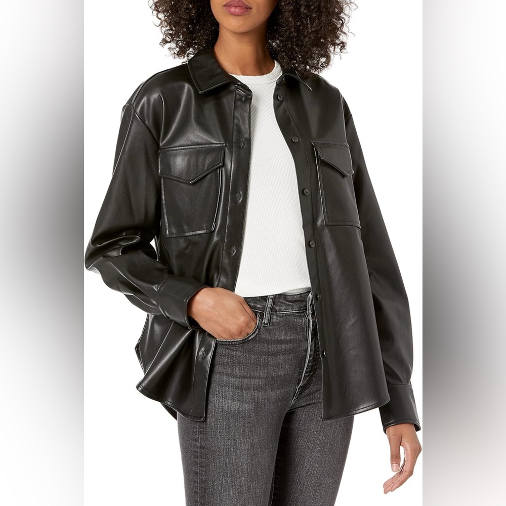 NWT The Drop Women's @Lisadnyc Faux Leather Long Shirt Jacket M